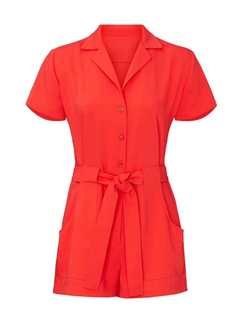 Amanda Uprichard Crimson Red Collared Romper Belted Size L - Picture 2 of 8